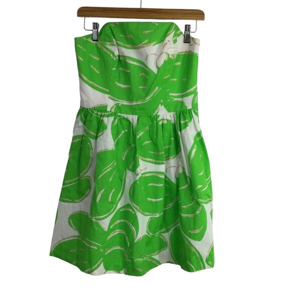 Lilly Pulitzer Womens Dress Lottie Stinger Strapless Mini Green White Size 4 - Picture 1 of 16